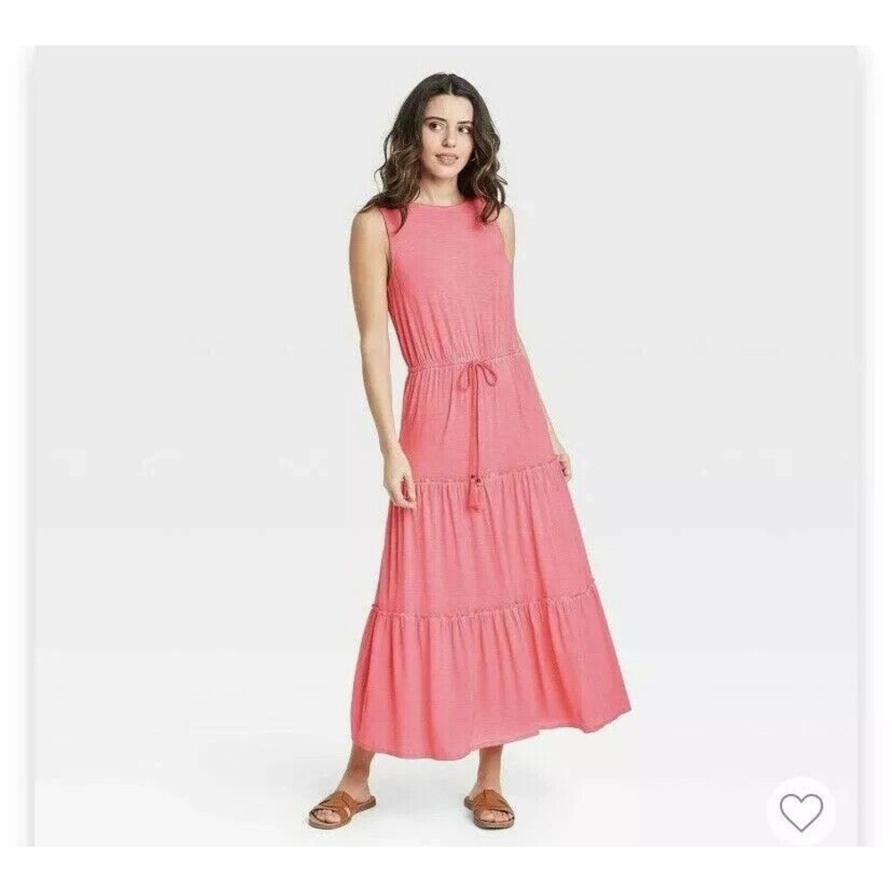 Knox Rose scoop back tiered maxi dress Size‎ XL pink stretch knit beach